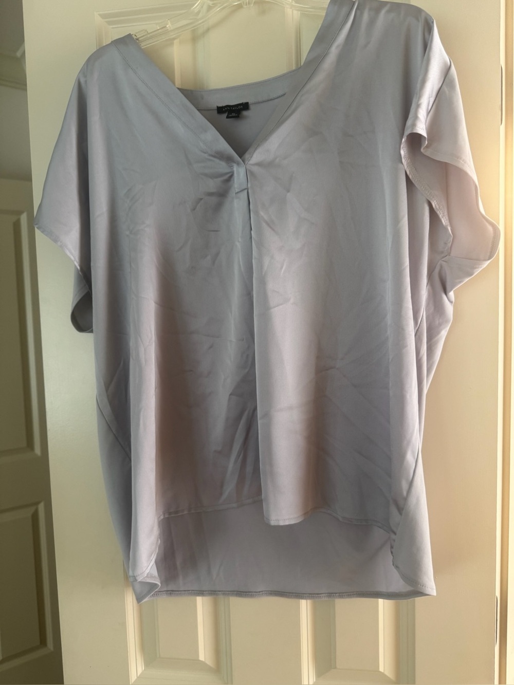 Silver V-Neck Short Sleeve Top